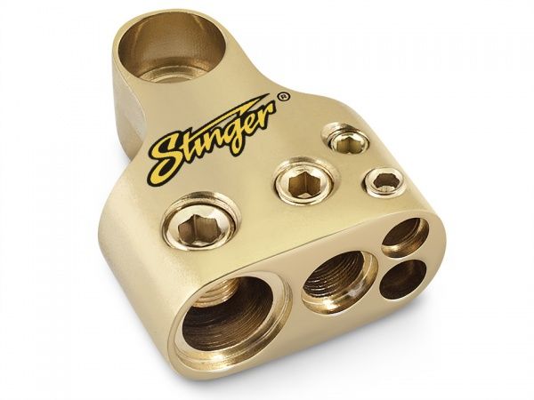 Клемма аккумуляторная STINGER SPT85302    вход: 1х1/0Ga, 1х4Ga и 2х8Ga. (Gold)
