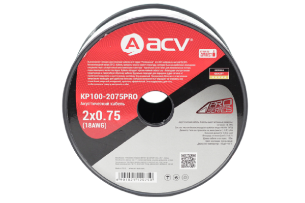 18AWG(2x0.75) чистая бескислородная луженая медь 99.99% ACV KP100-2075PRO